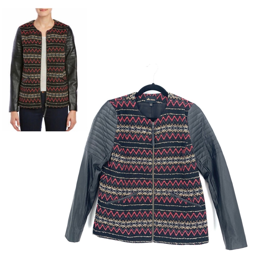 Ella Moss Trinity Vegan Faux Leather Tribal Aztec Embroidered Jacket Small